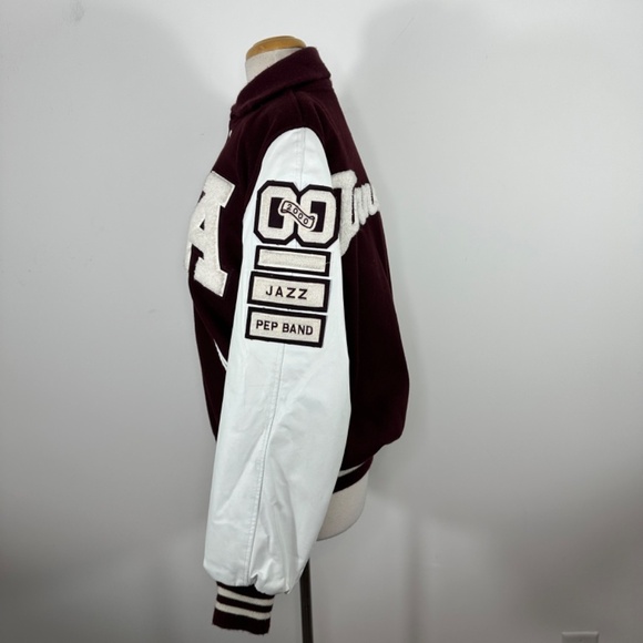 Vintage BUTWIN USA Maroon Wool White Leather Reversible Bamber Jacket Men's L - Picture 5 of 15